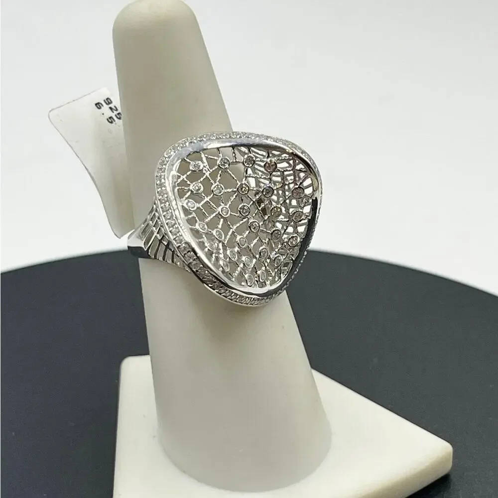 Sterling Silver 925 Pave CZ Concave Weave Spider Web Ring‎ Sz 7 New